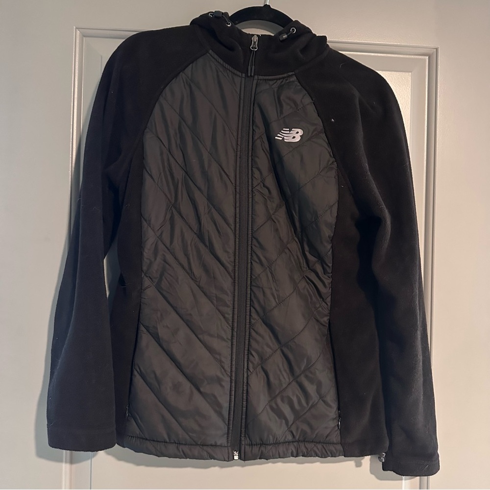 New Balance Black Quilted Hooded Fleece Jacket